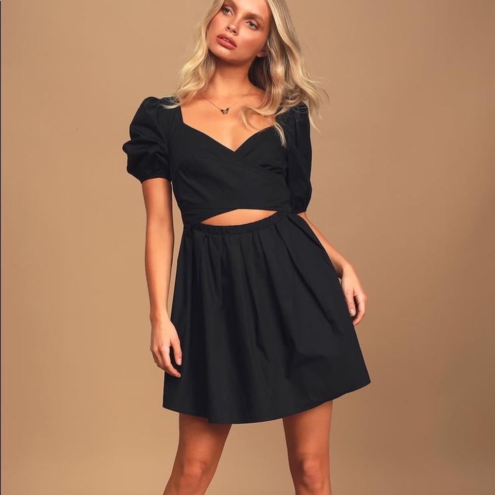 Lulus Crisscross Black Puff Sleeve Backless Dress
